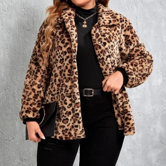 Cozy Plus Leopard Print Teddy Jacket Coat - Picture 3 of 5
